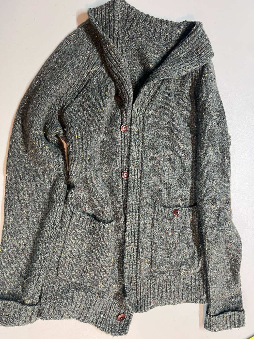 J.Crew Women’s Donegal Wool Blend Shawl Collar Cardigan Sweater Green B2154